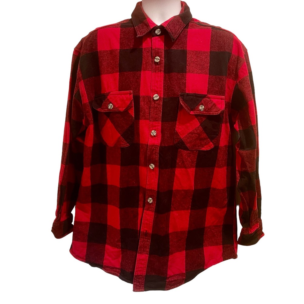 Work n Sport Heavy Flannel Shirt Button Up Men's XL Red Black 8.7.2:A-0003